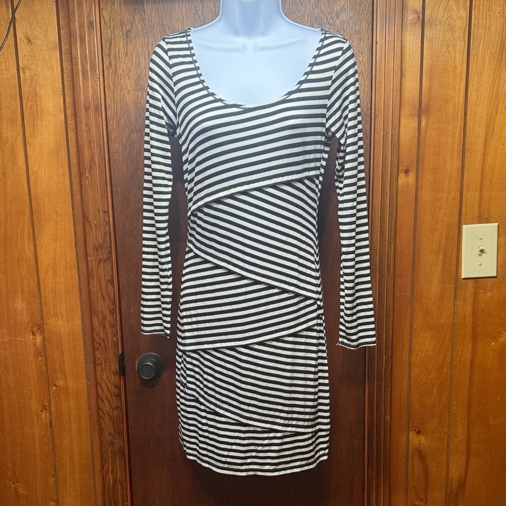 Max Studio Asymmetrical Black and White Striped Dress Size M